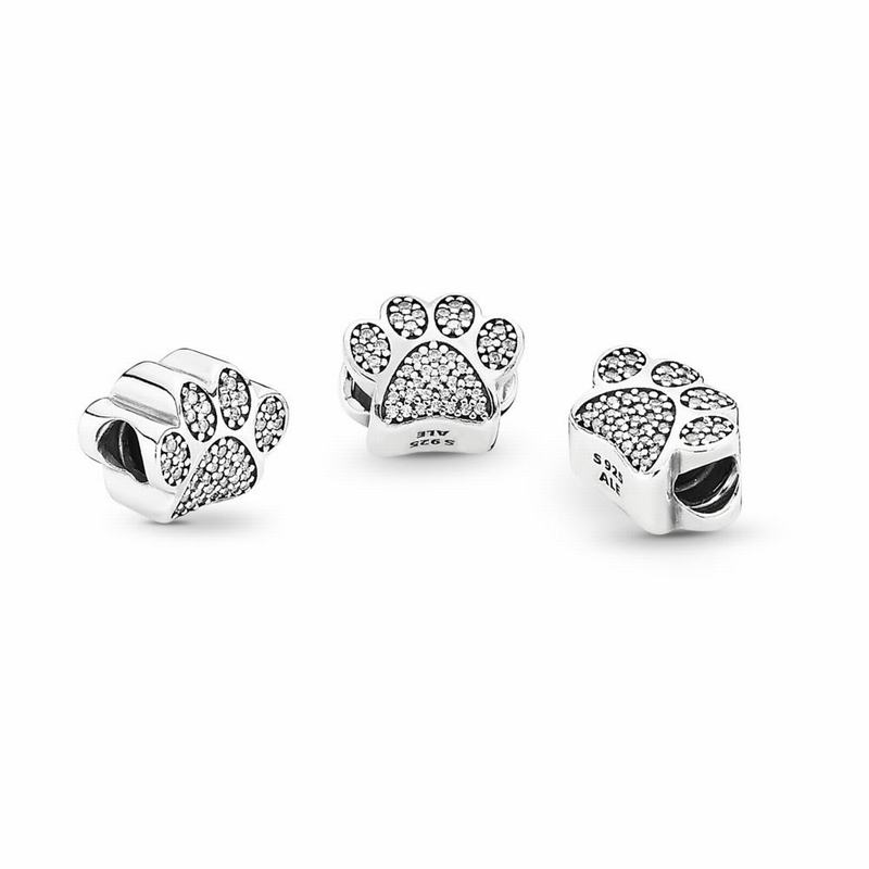 Pandora Dog Paw Print Charm Ireland - Sterling Silver/Cubic Zirconia - 410658KYB